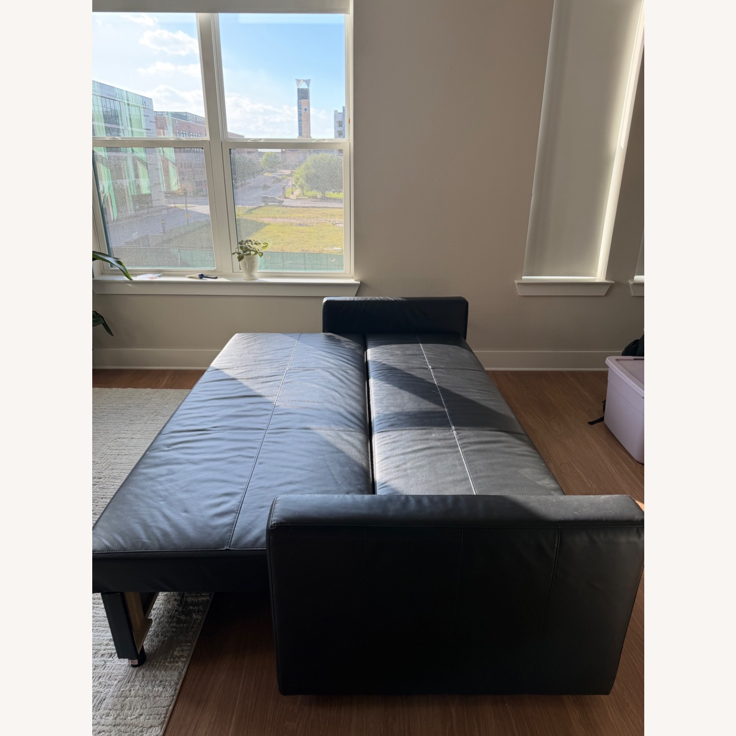 IKEA FRIHETEN Black Leather Sleeper Sofa - image-4