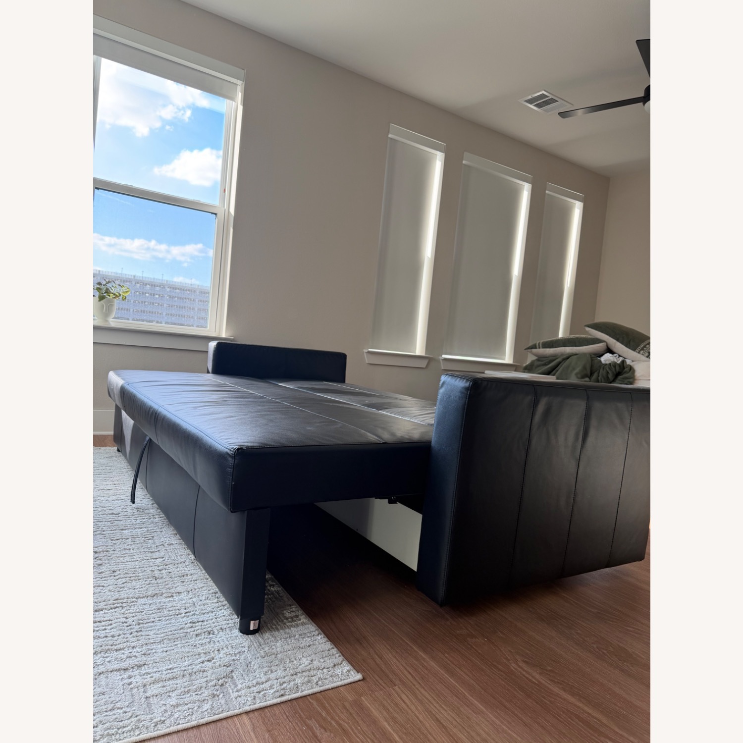 IKEA FRIHETEN Black Leather Sleeper Sofa - image-5