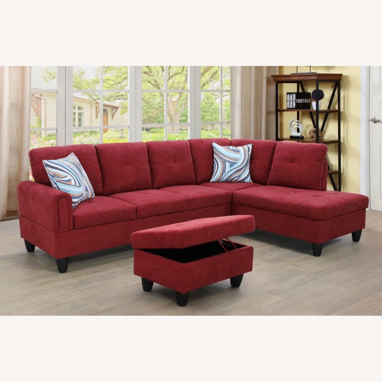 L Shaped Sectional Sofa With Ottoman and Cushions  - image-2