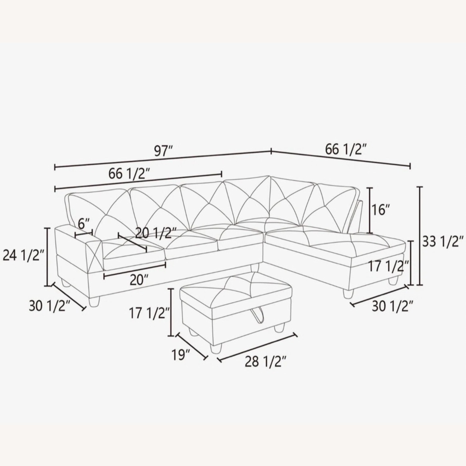 L Shaped Sectional Sofa With Ottoman and Cushions  - image-4