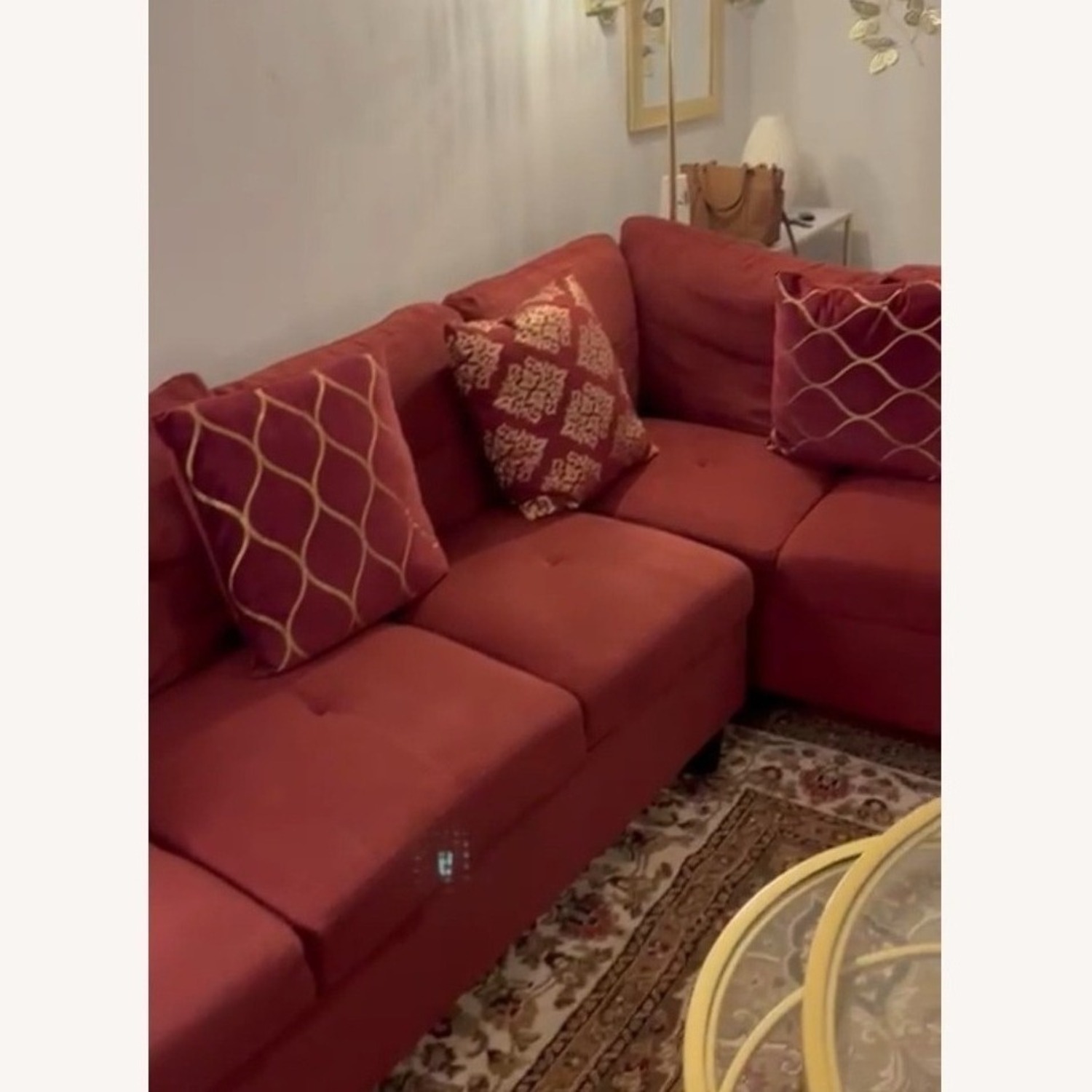 L Shaped Sectional Sofa With Ottoman and Cushions  - image-3