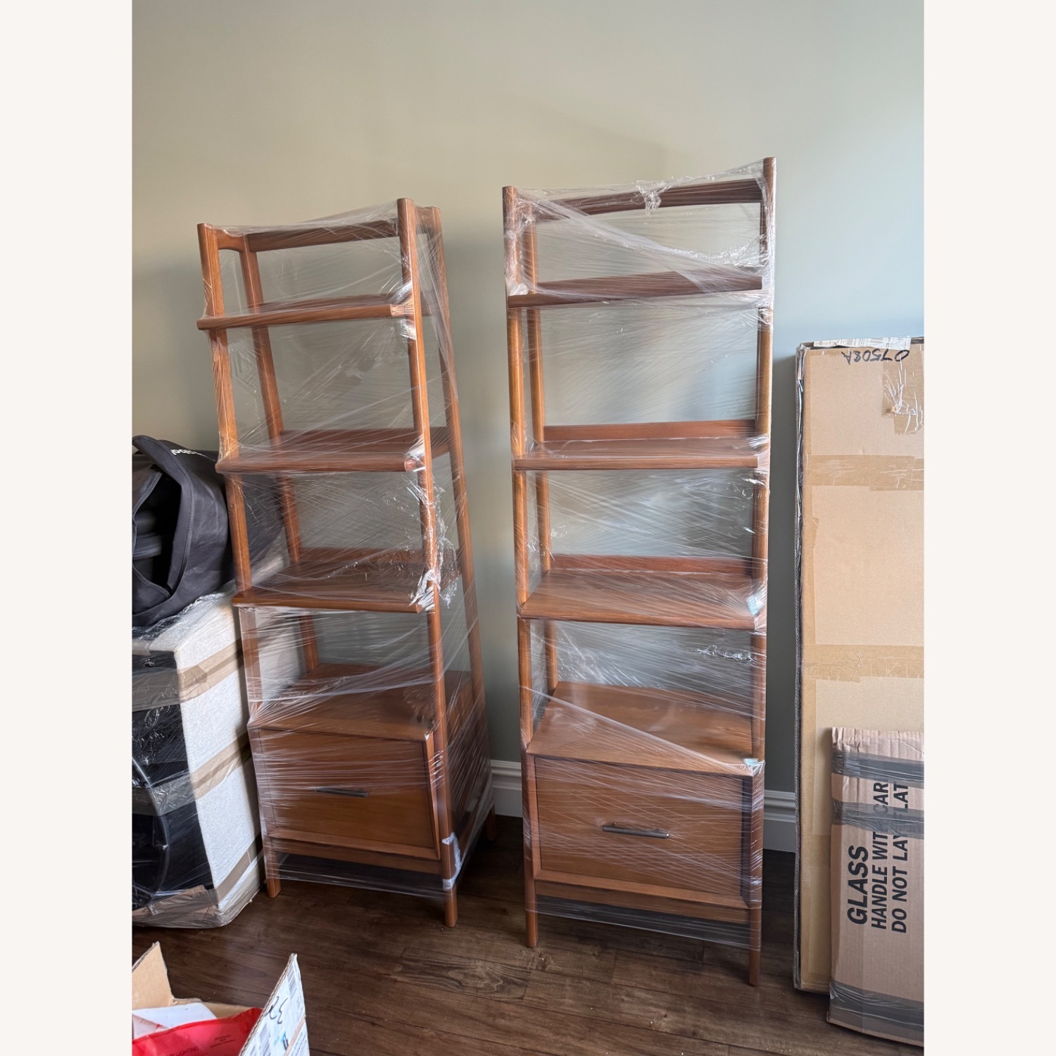 West Elm Set of 2 Acorn Mid-Century Bookcases with Drawer - image-2