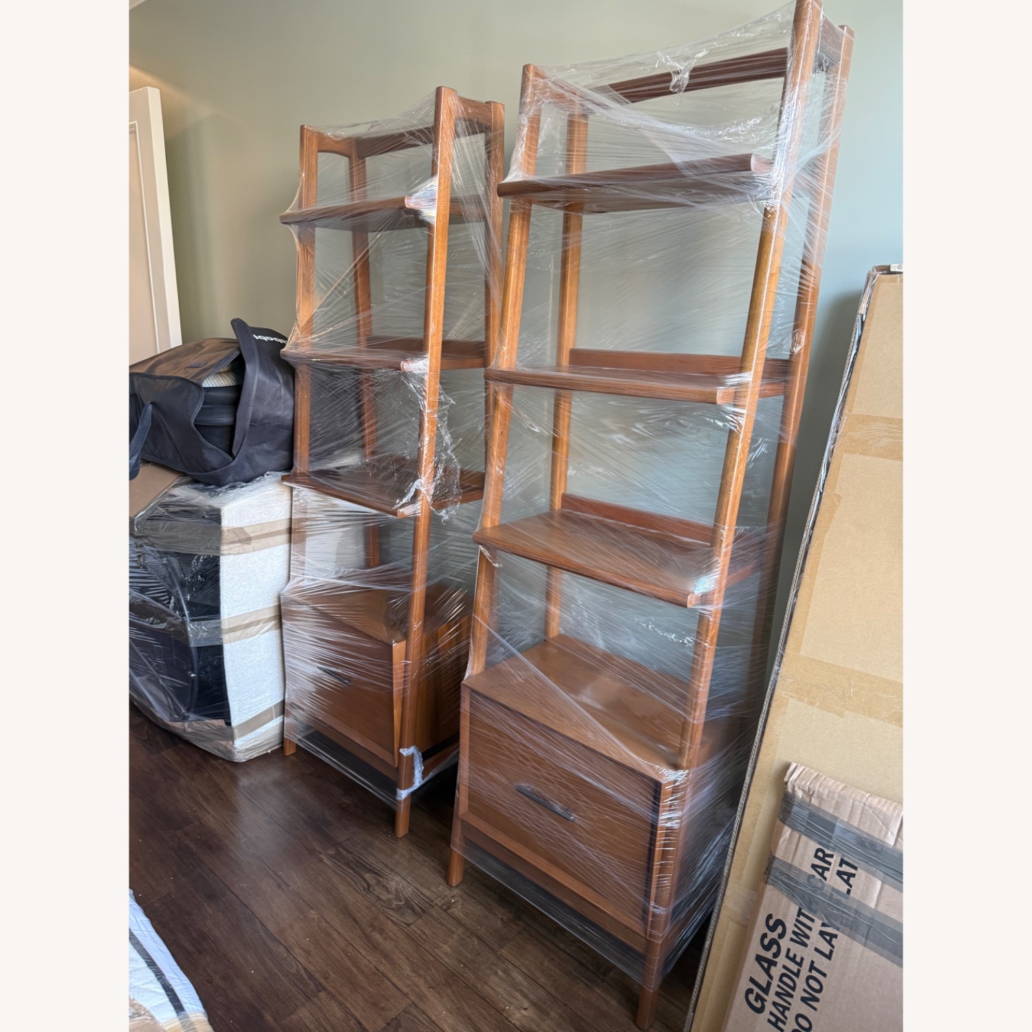 West Elm Set of 2 Acorn Mid-Century Bookcases with Drawer - image-3