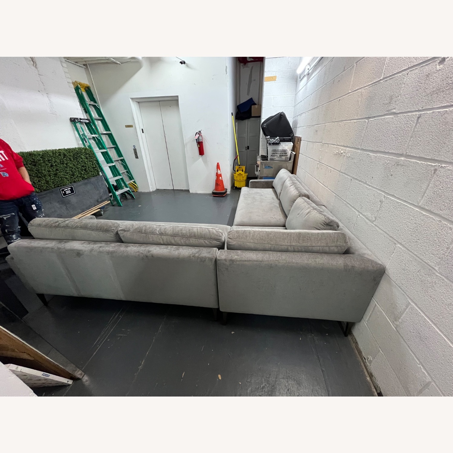 West Elm Light Gray Velvet 3+ Piece Sectional - image-2