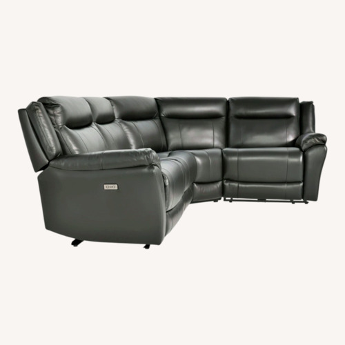 Used Bob's Discount Frontier Black Leather Recliner Couch for sale on AptDeco