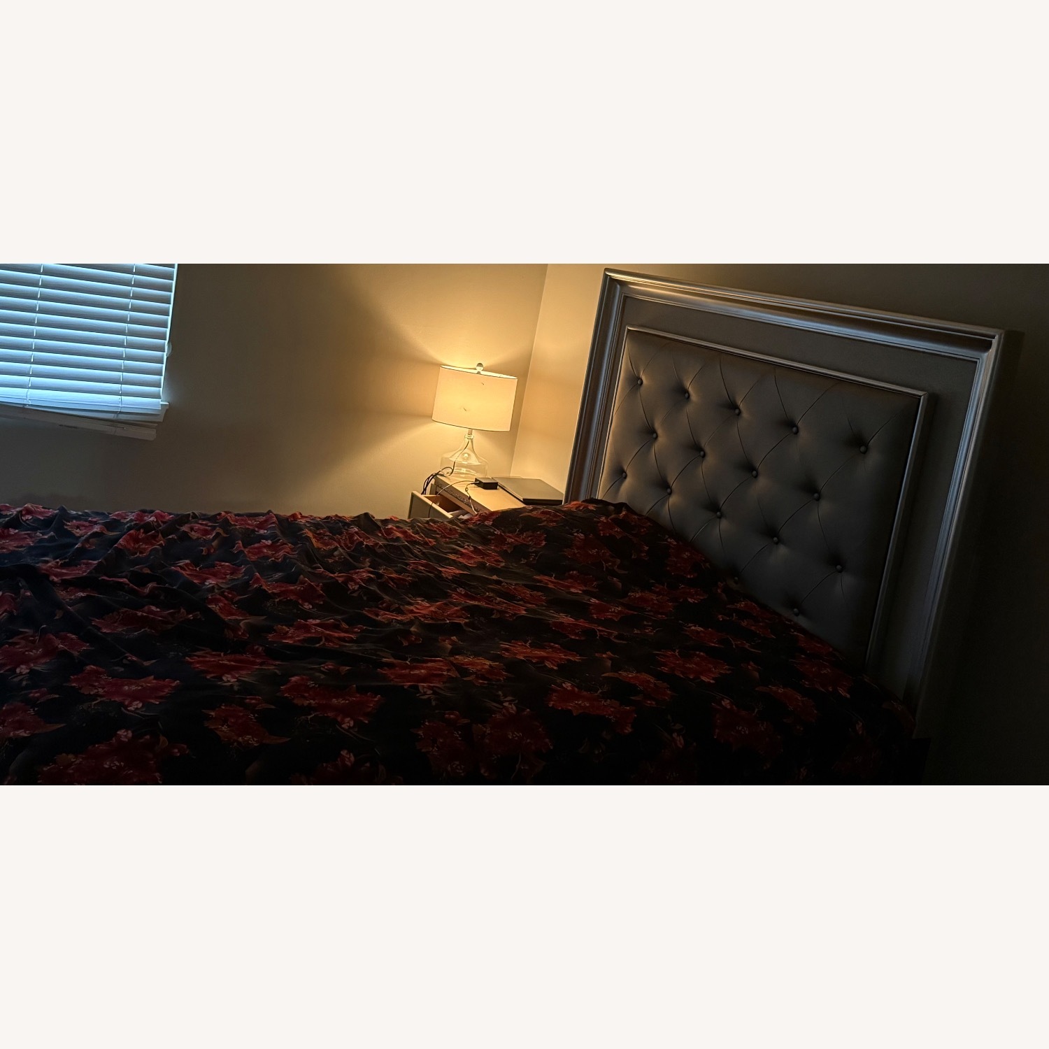 Light Gray Leather Queen Bed - image-2