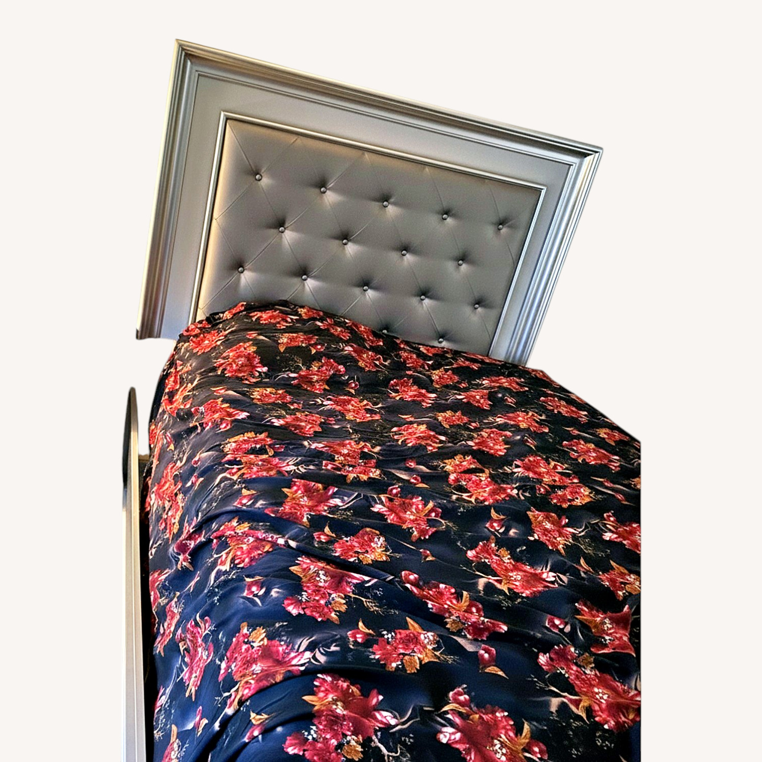 Light Gray Leather Queen Bed - image-0