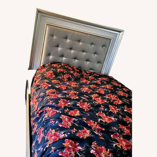 Used Light Gray Leather Queen Bed for sale on AptDeco