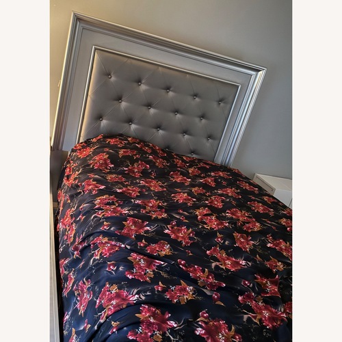Used Light Gray Leather Queen Bed for sale on AptDeco