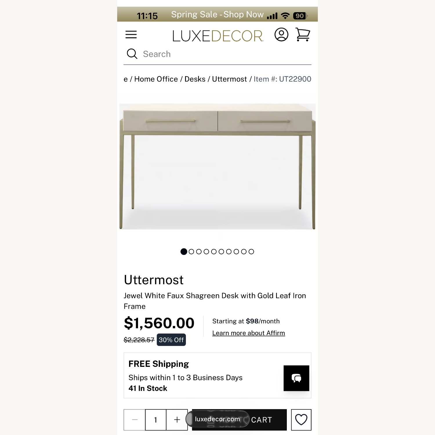 Uttermost White Faux Leather Desk - image-1