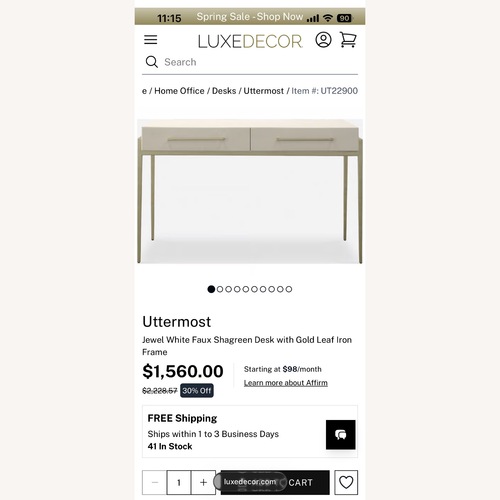 Used Uttermost White Faux Leather Desk for sale on AptDeco