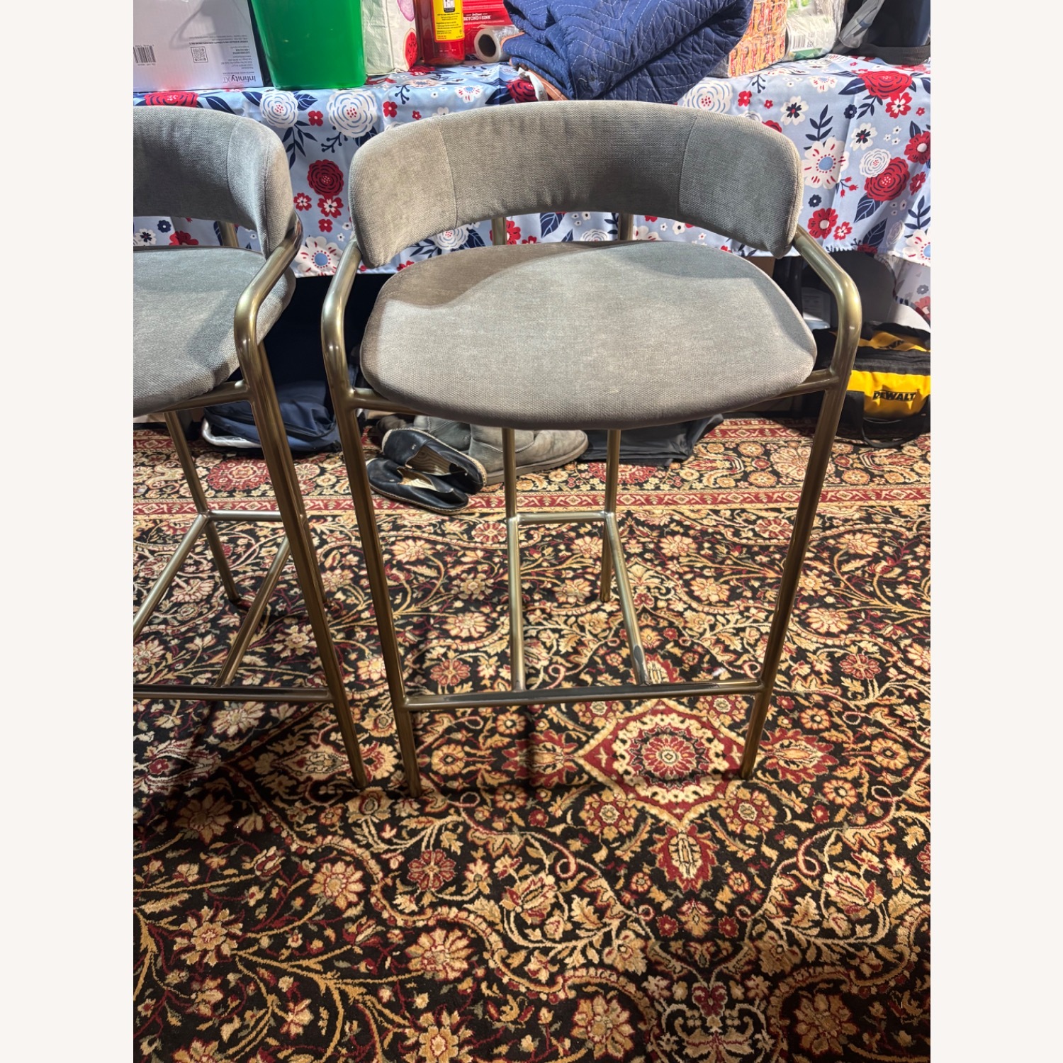 Vintage/Antique Dark Gray Fabric Dining Chair - image-3