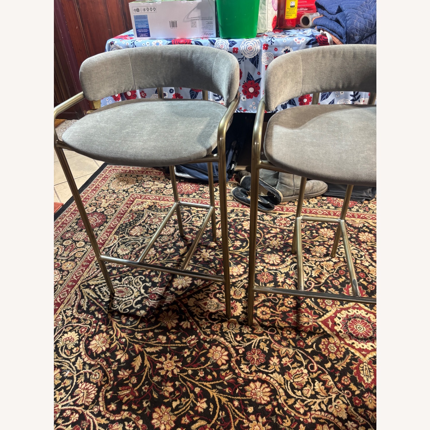 Vintage/Antique Dark Gray Fabric Dining Chair - image-7