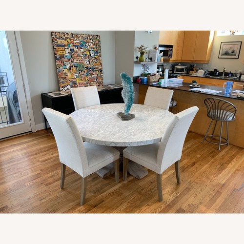 Used Restoration Hardware White Marble Dining Table and Six Chairs for sale on AptDeco