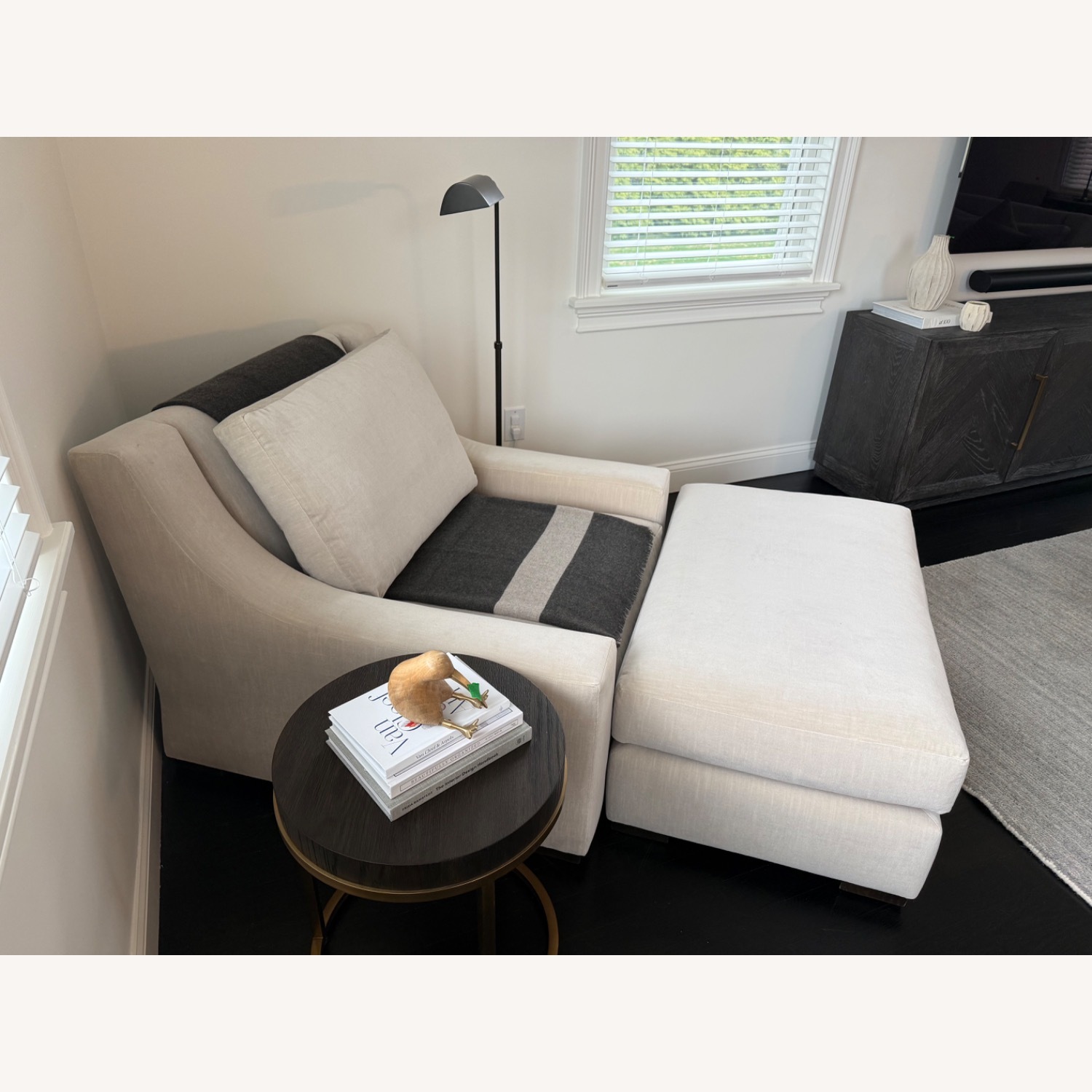 Restoration Hardware White Velvet Armchair - image-1