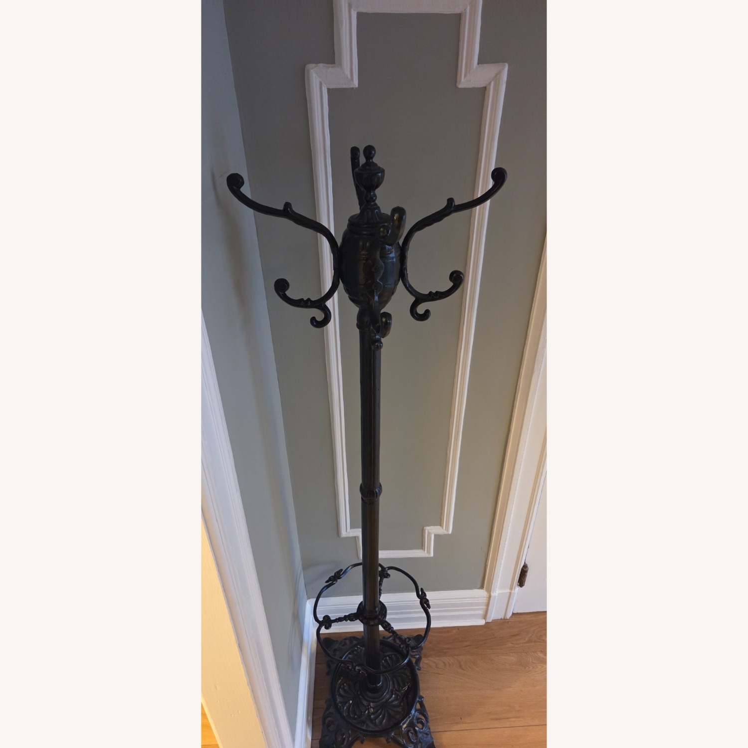 Vintage 1940 Black Cast Iron Coat Rack - image-2