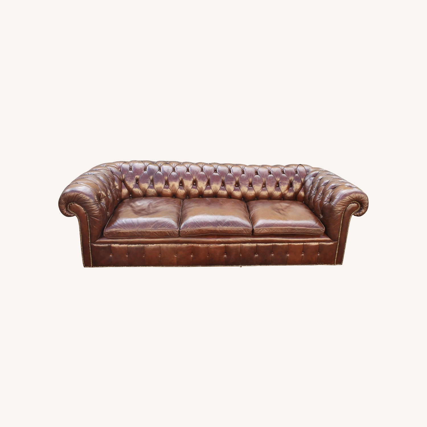 Vintage Chesterfield-Style Grand Leather Sofa - image-6