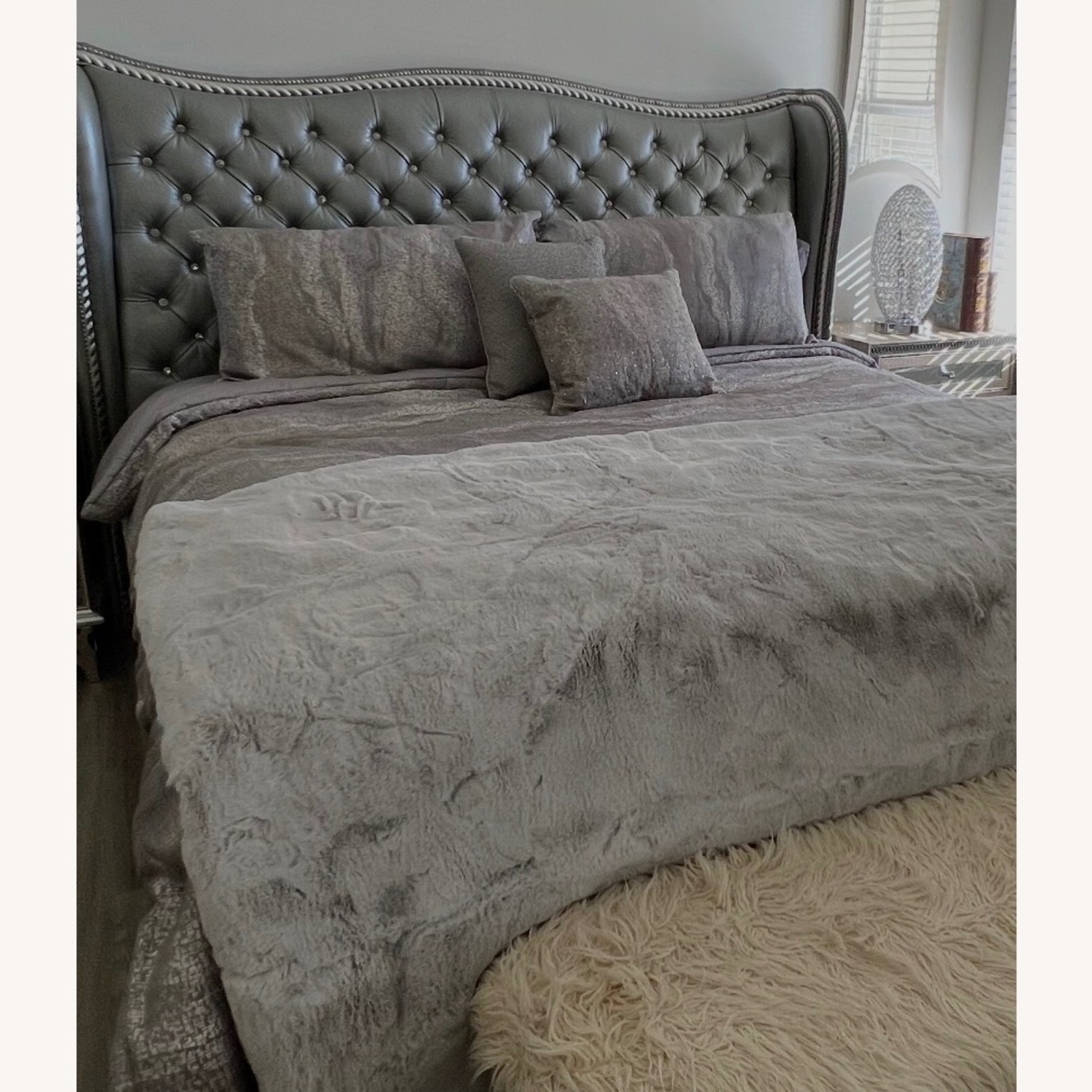 Michael Amini Tufted Hollywood Style Grey King Bed - image-1