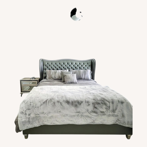 Used Michael Amini Tufted Hollywood Style Grey King Bed for sale on AptDeco