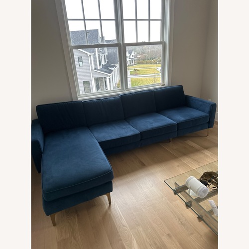 Used Burrow Nomad King Blue Velvet 3+ Seater Sofa for sale on AptDeco