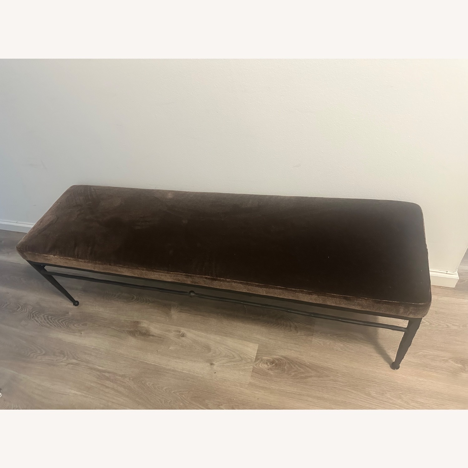 Crate & Barrel Athena Calderone Dark Brown Velvet Bench - image-3