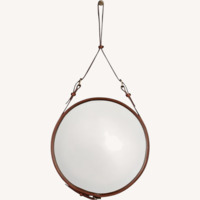 Gubi Adnet Round Mirror Medium Brown Leather
