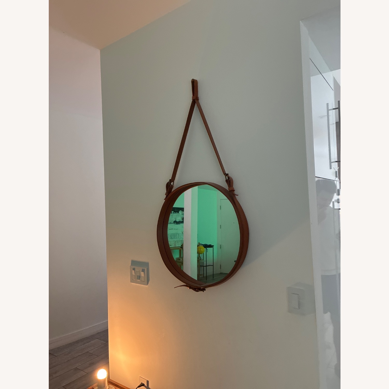 Gubi Adnet Round Mirror Medium Brown Leather - image-2