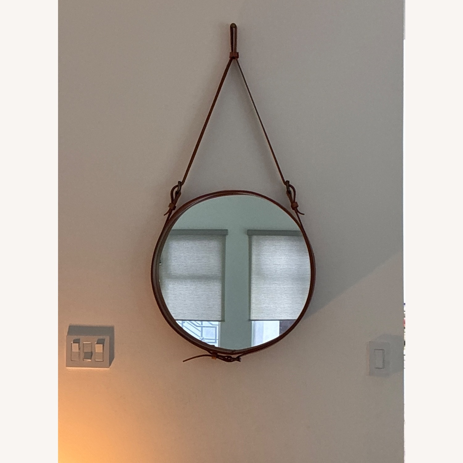 Gubi Adnet Round Mirror Medium Brown Leather - image-1