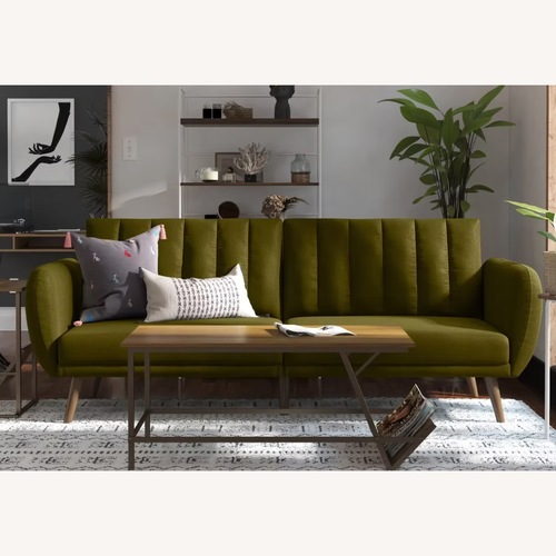 Used 9 by Novogratz Green Linen Futon for sale on AptDeco