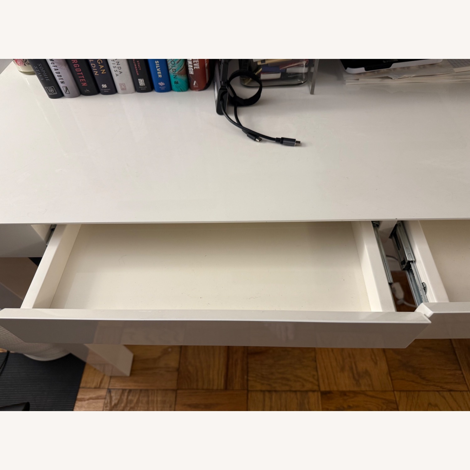 West Elm Parsons White Lacquer Desk - image-7