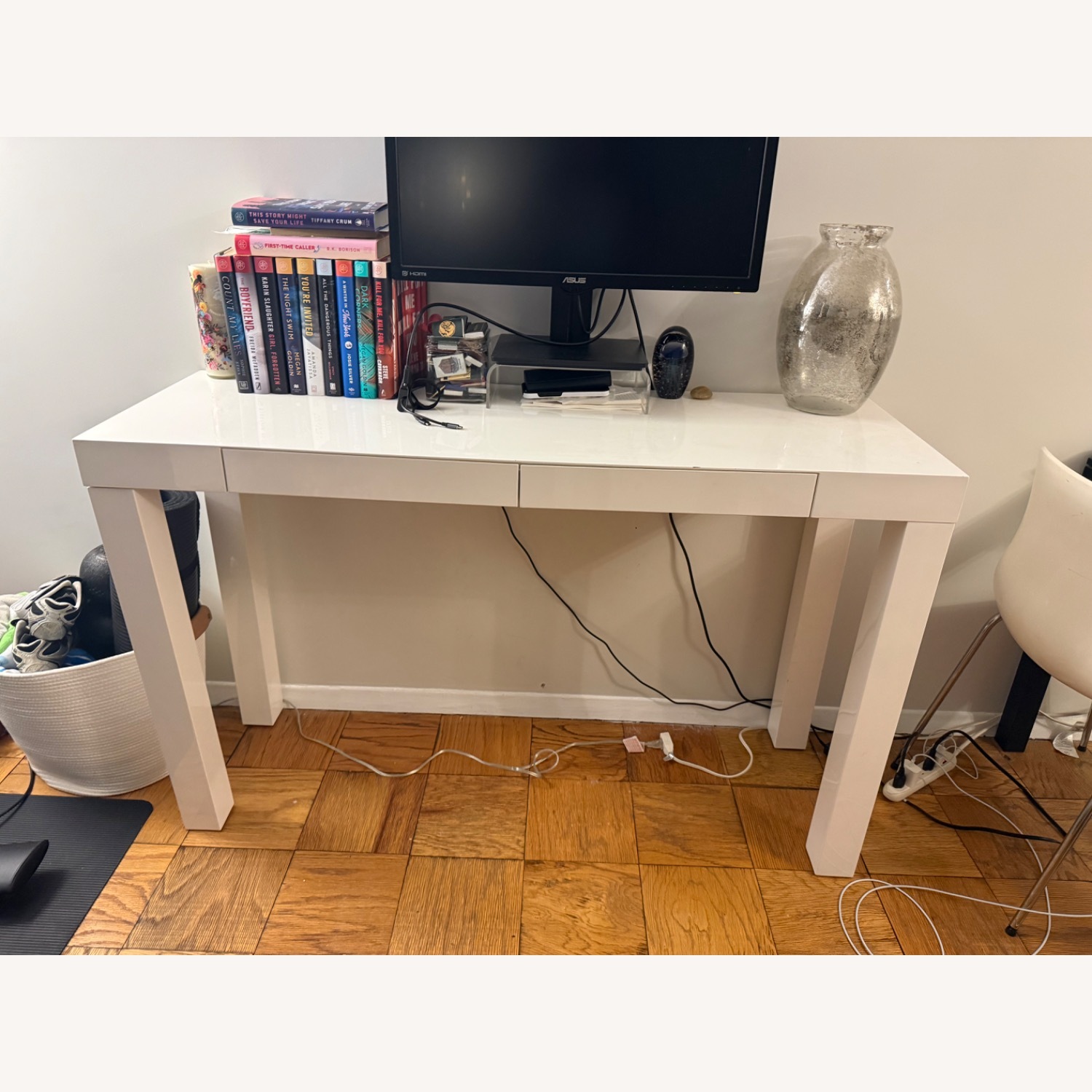 West Elm Parsons White Lacquer Desk - image-1