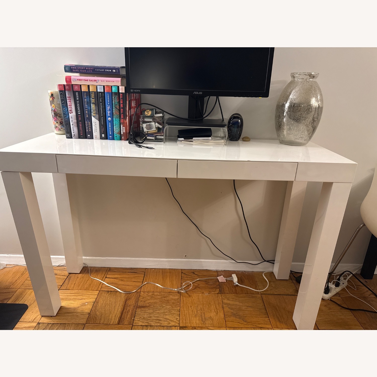 West Elm Parsons White Lacquer Desk - image-9