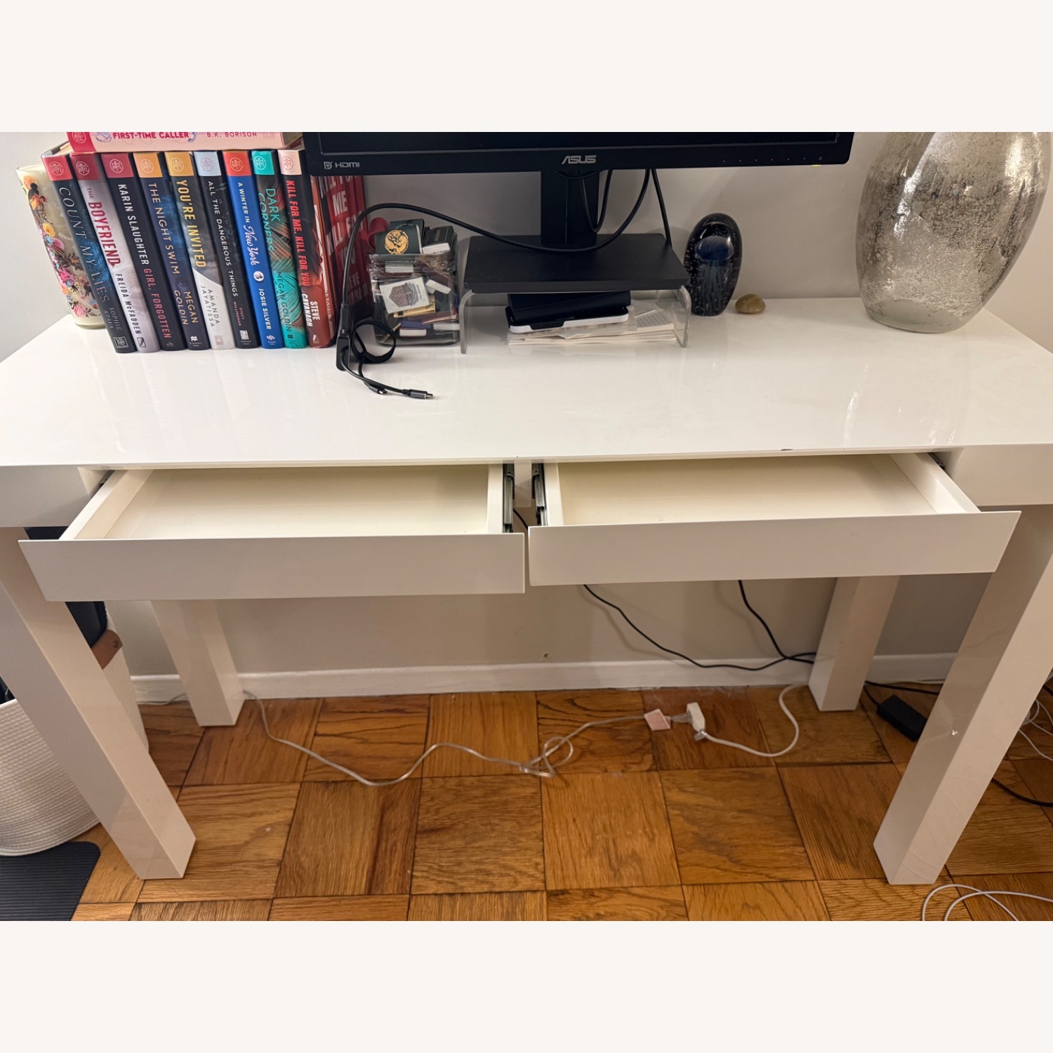 West Elm Parsons White Lacquer Desk - image-6