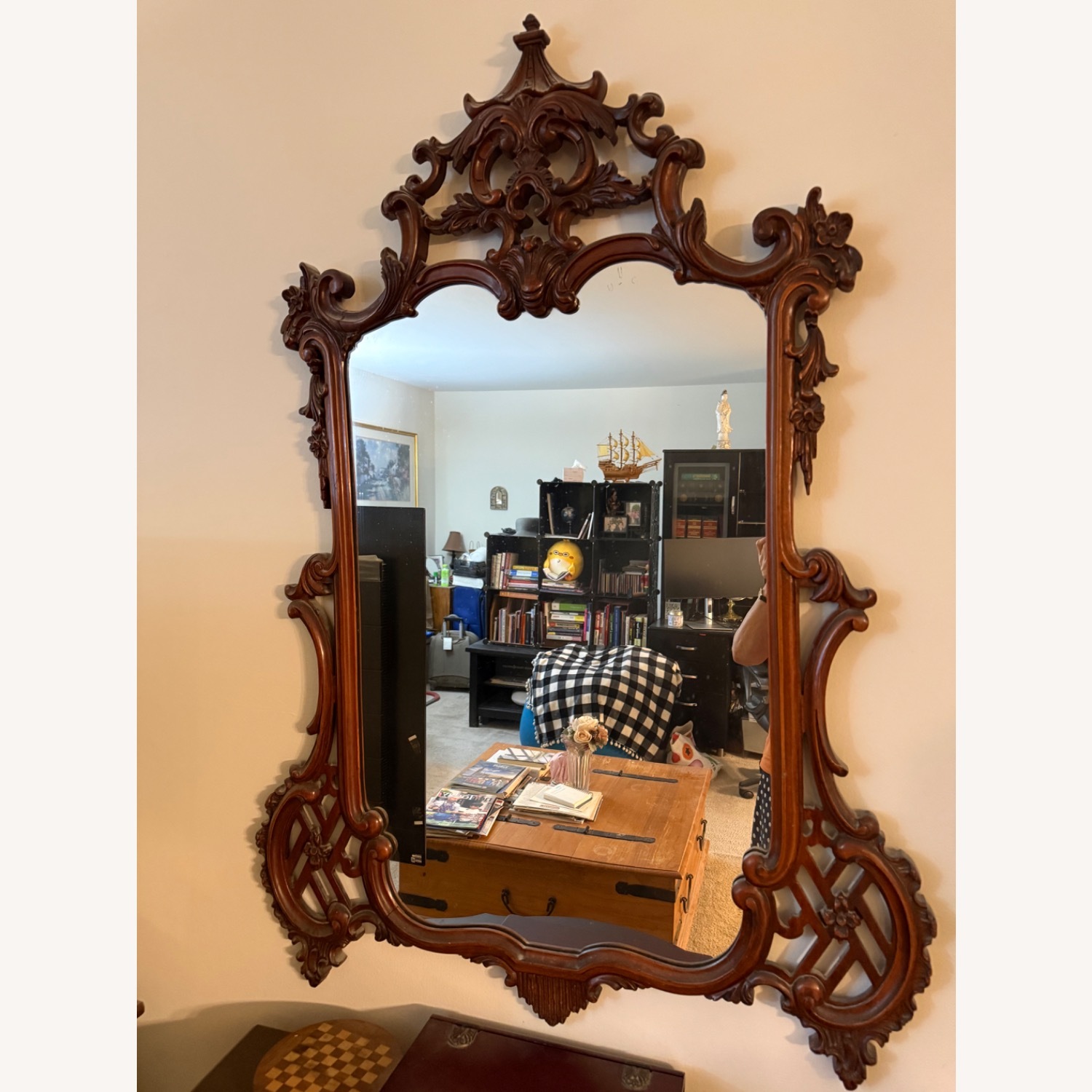 Vintage Carve Wood Frame Mirror  - image-3