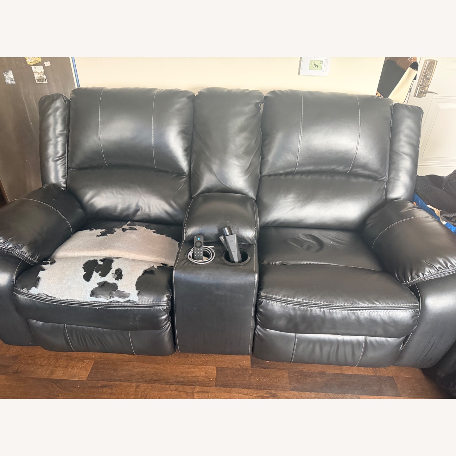 Signature Design Black Leather Loveseat - image-1