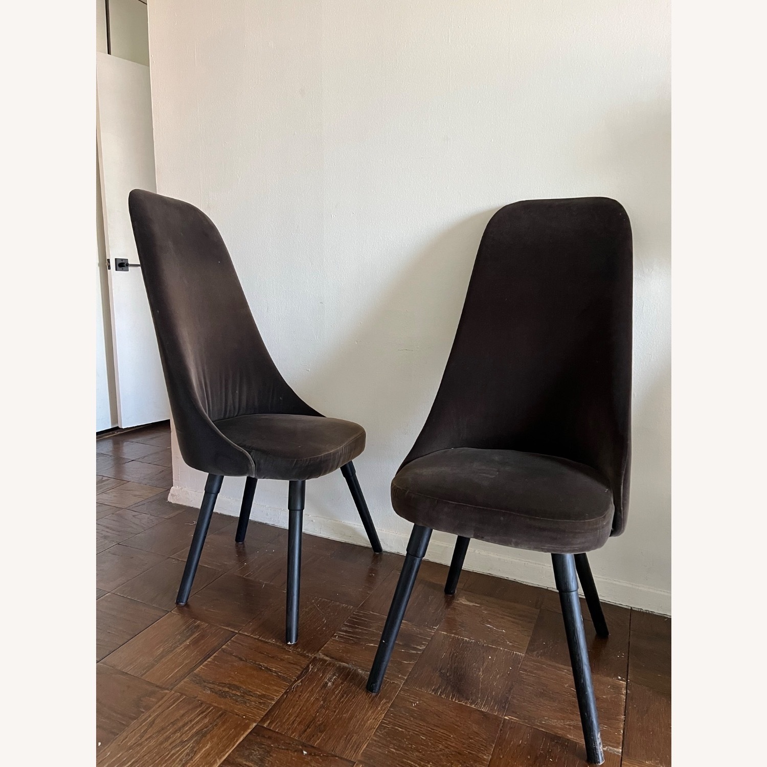 CB2 Harlow Mink Black Velvet Dining Chairs - image-2