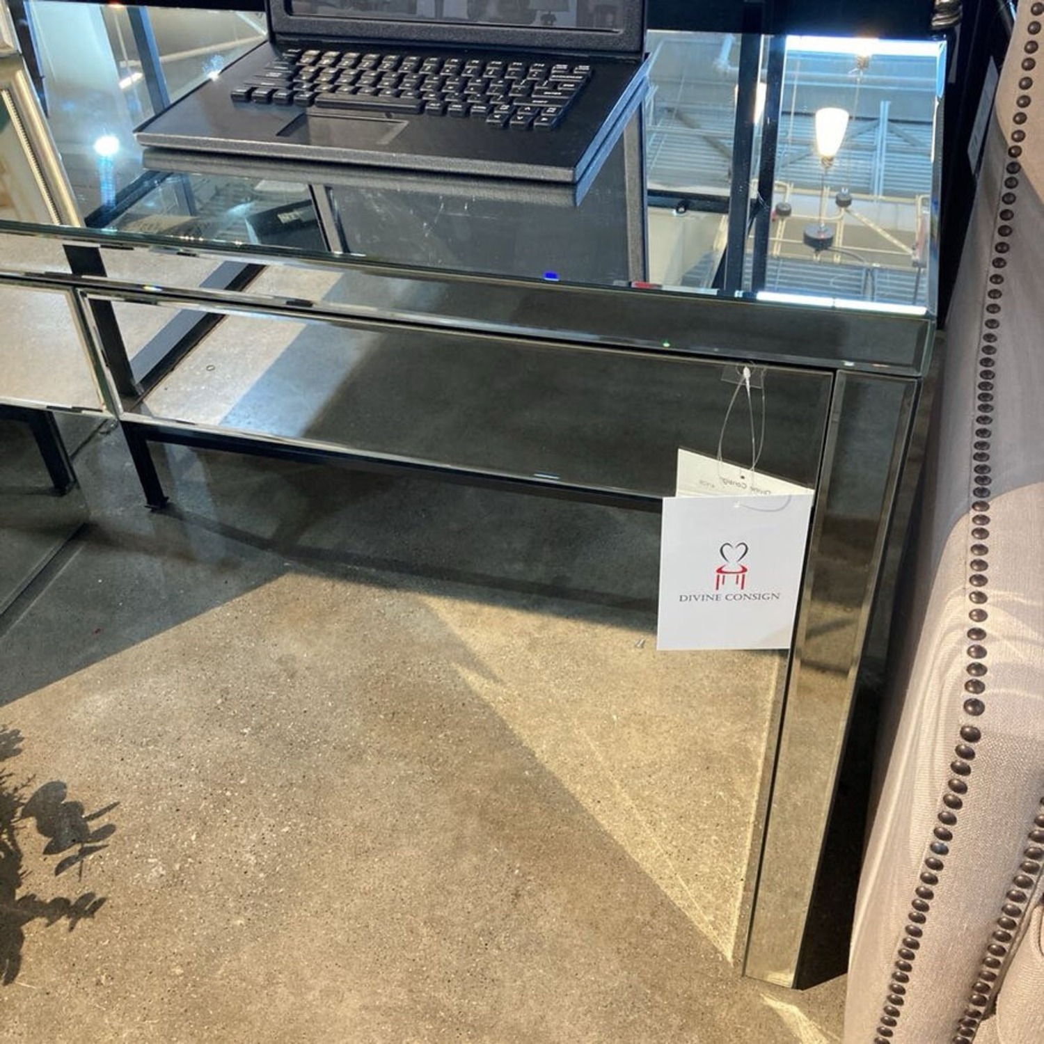 2-Drawer Mirrored Desk w Electrical Power - image-5