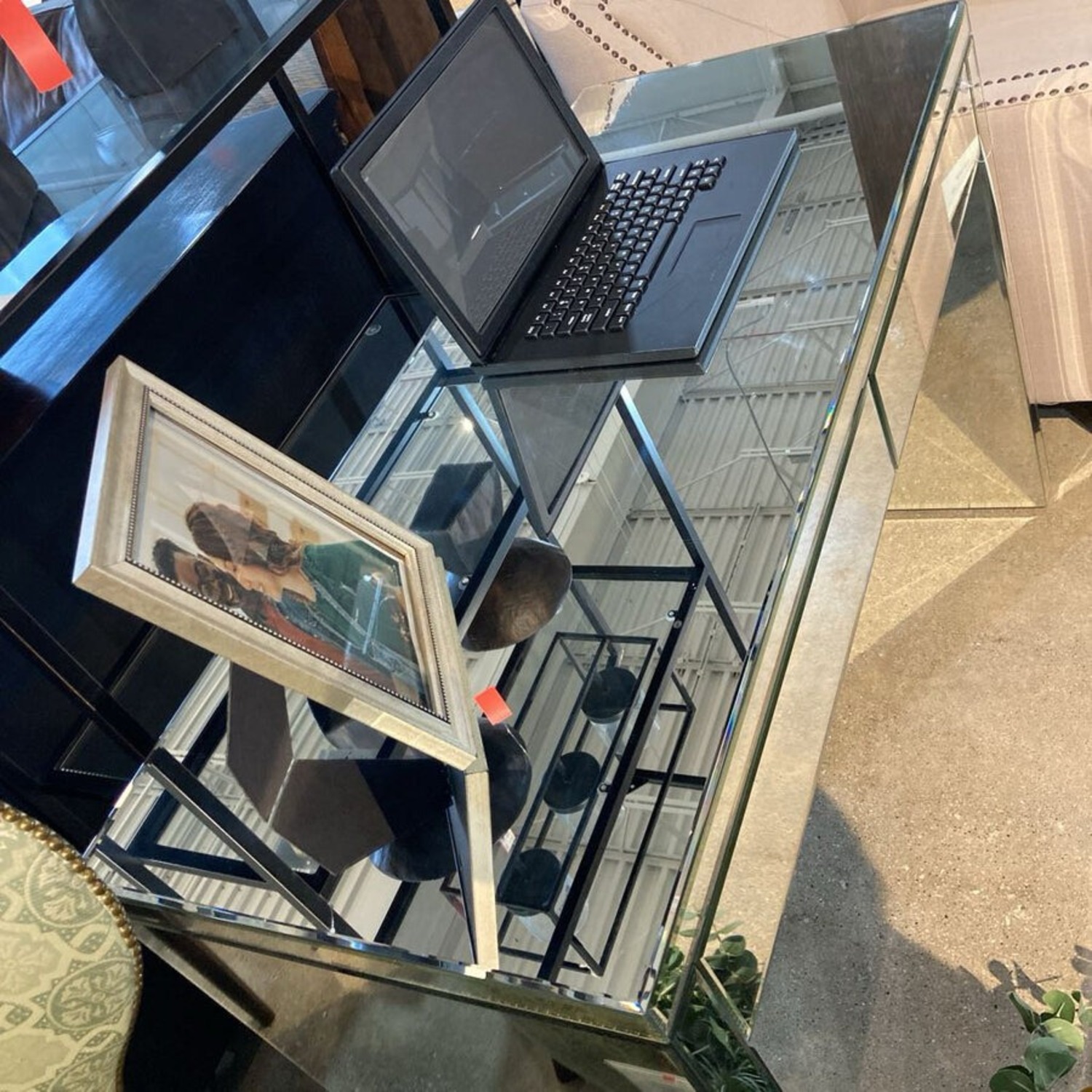 2-Drawer Mirrored Desk w Electrical Power - image-8