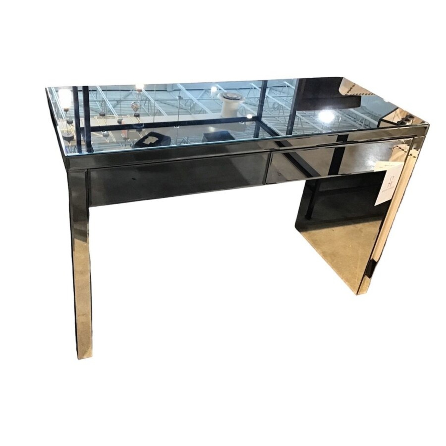 2-Drawer Mirrored Desk w Electrical Power - image-1