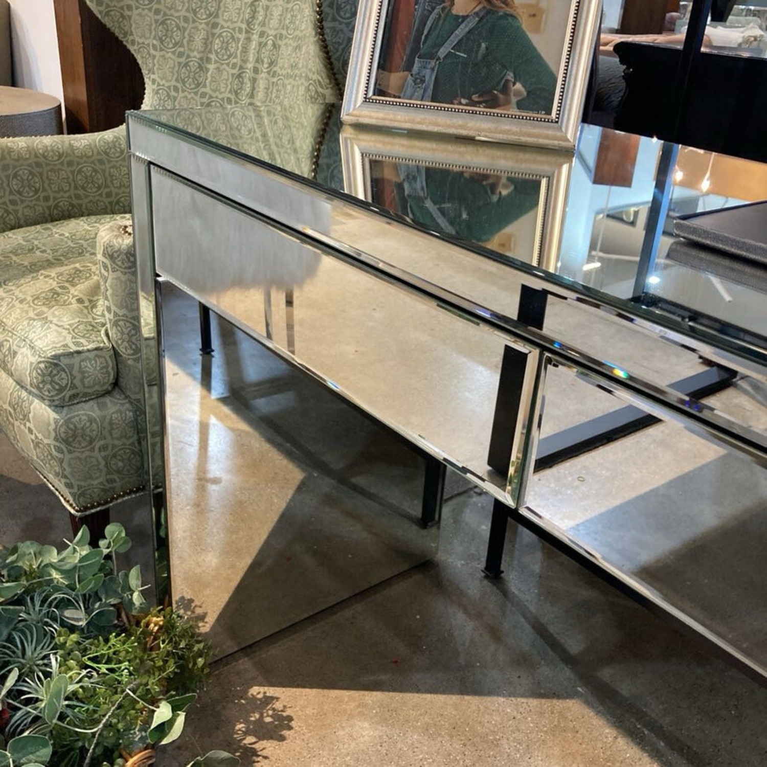 2-Drawer Mirrored Desk w Electrical Power - image-4
