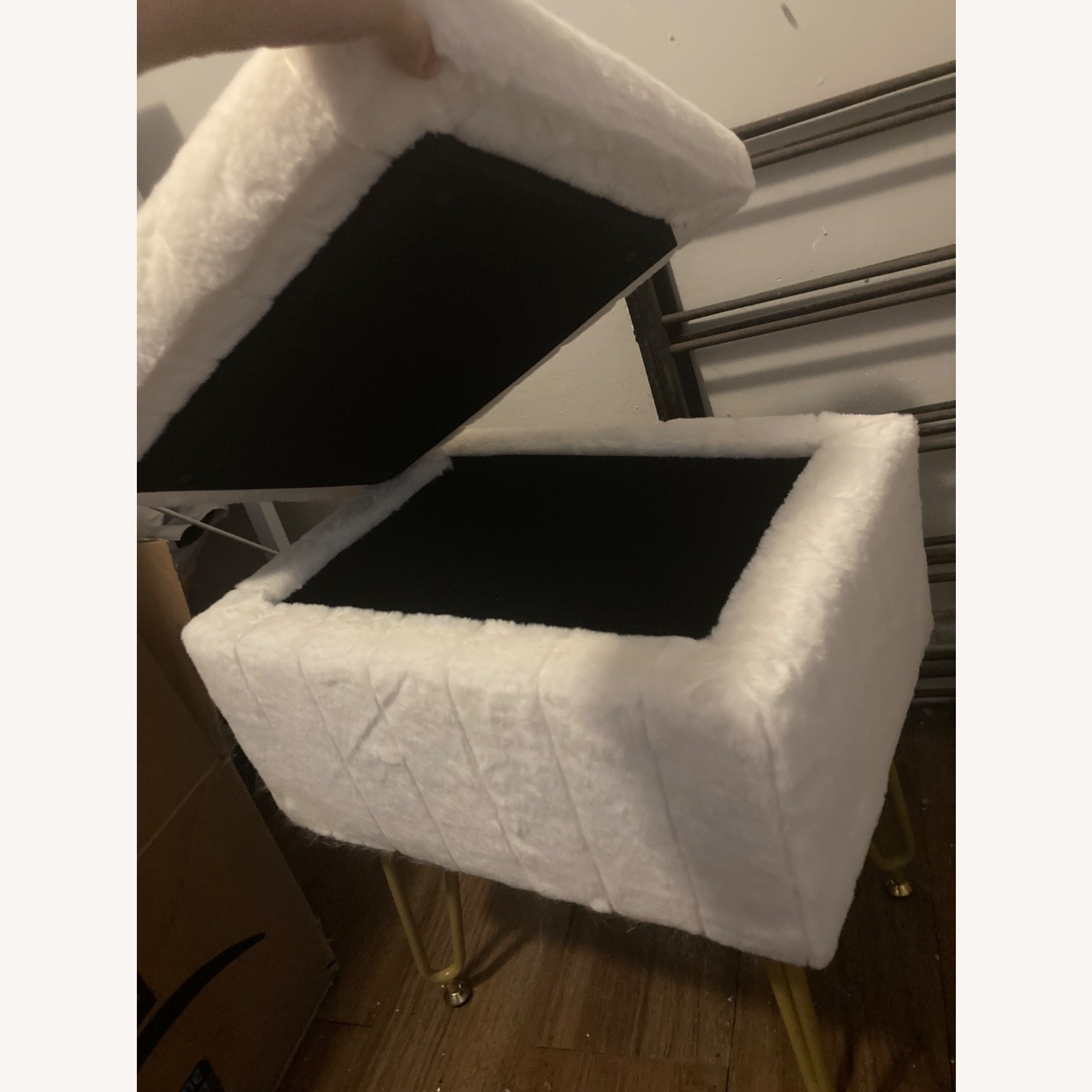 White Fuzzy Stool With Storage - image-4