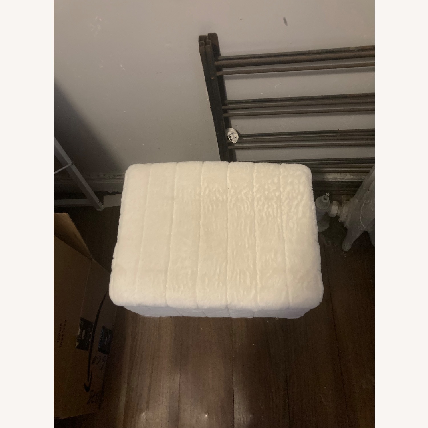 White Fuzzy Stool With Storage - image-2