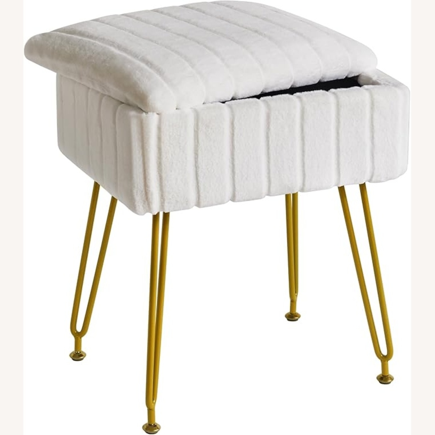 White Fuzzy Stool With Storage - image-5