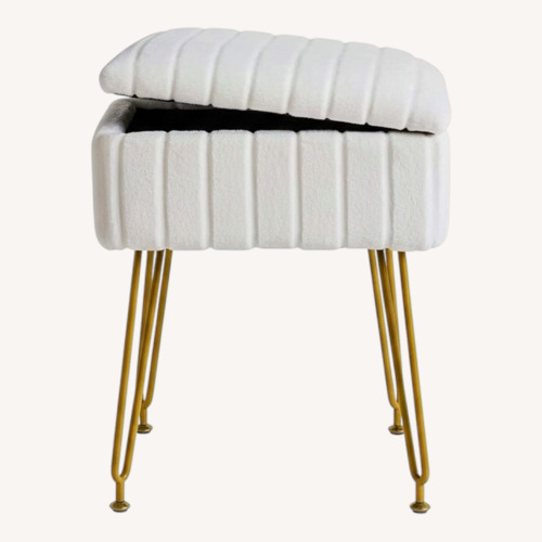 Used White Fuzzy Stool With Storage for sale on AptDeco