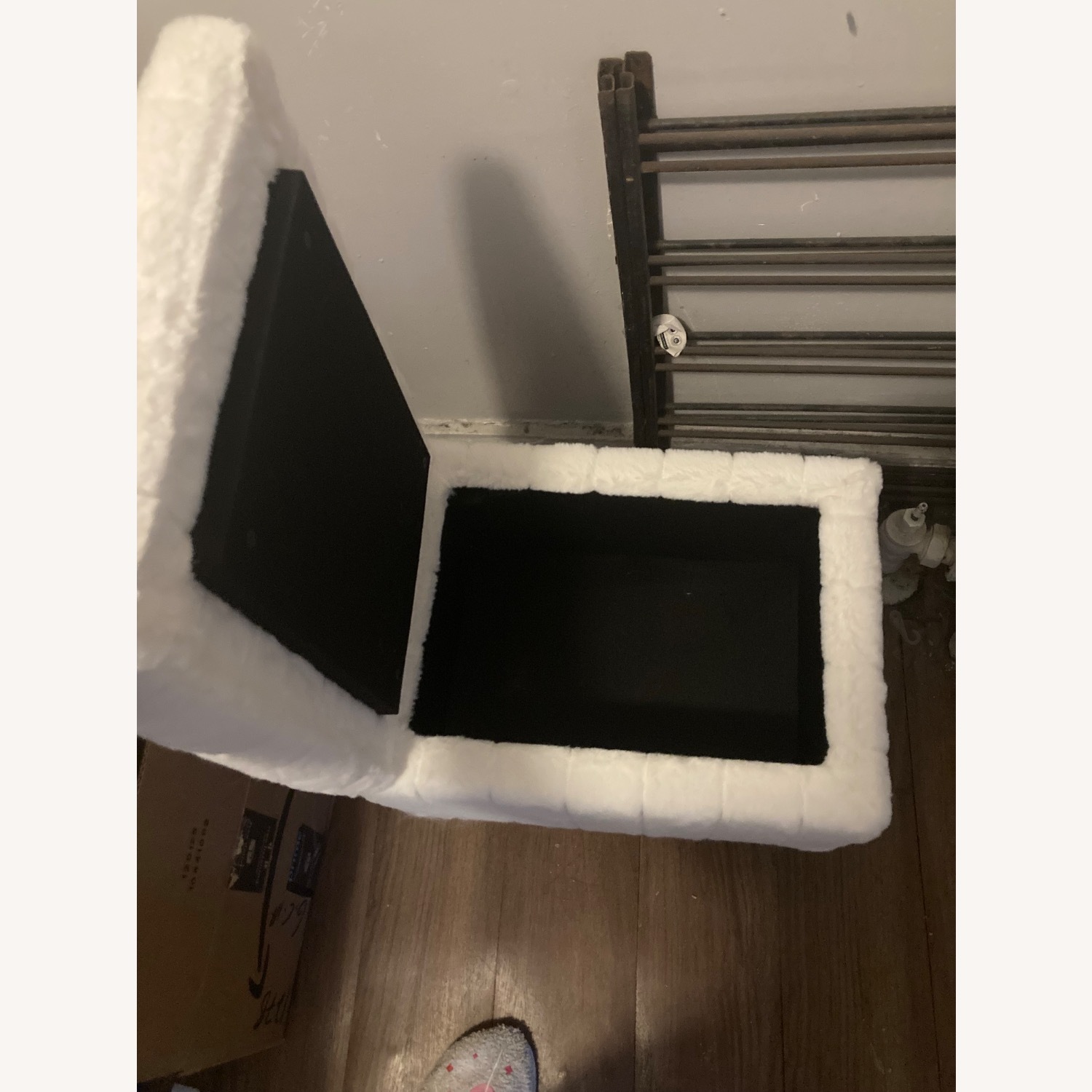 White Fuzzy Stool With Storage - image-3