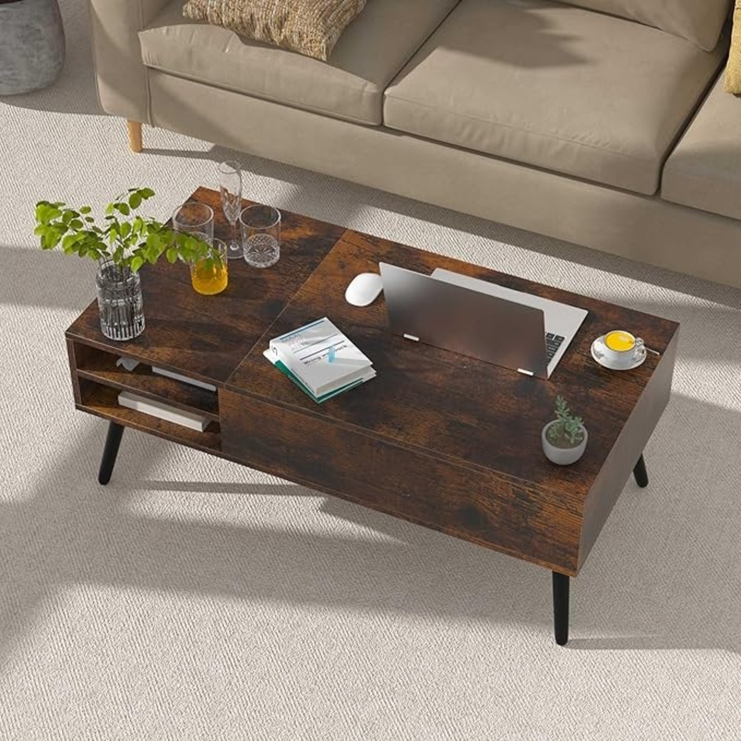 Amazon Dark Brown Wood Coffee Table - image-5