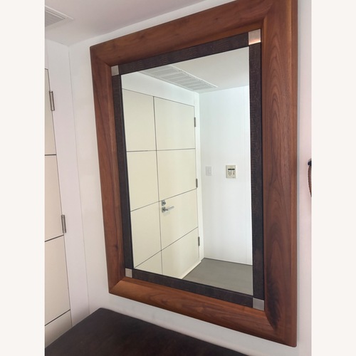 Used Wood Mirror With Alligator Leather Trim for sale on AptDeco