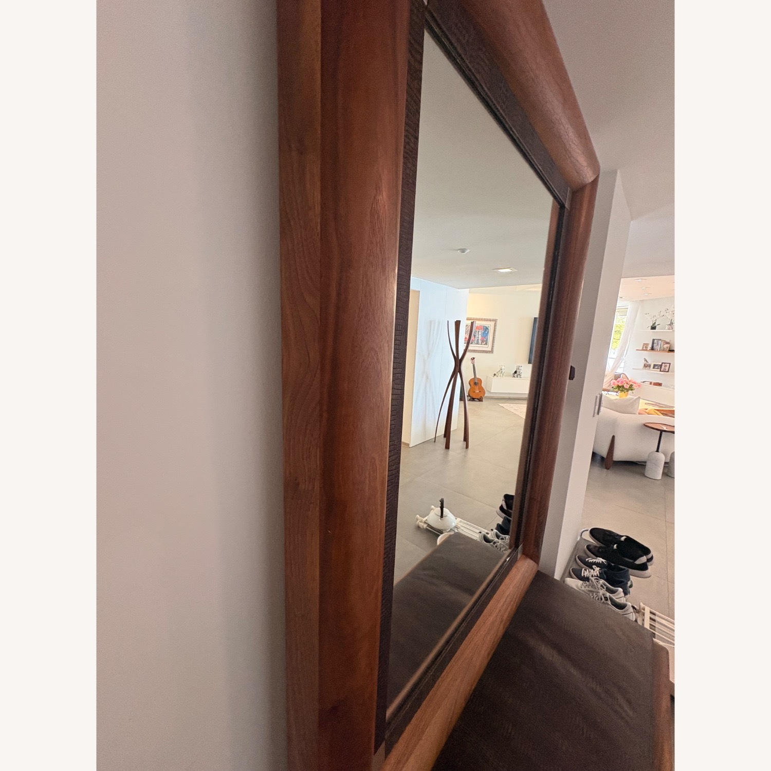Wood Mirror With Alligator Leather Trim - image-2