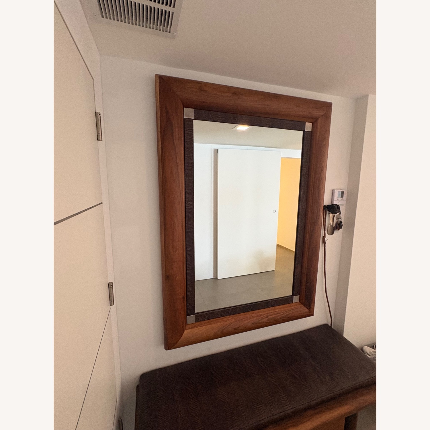 Wood Mirror With Alligator Leather Trim - image-3