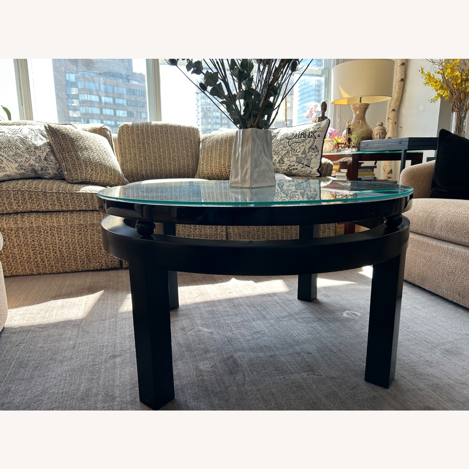 Solid Wood Coffee Table With Glass Top  - image-4